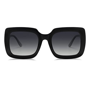 SOJOS Retro Nude Square Polarized Sunglasses for Women Trendy 90s Rectangle Sun Glasses UV400 Shades SJ2219 with Black/Gradient Grey Lens