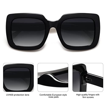 SOJOS Retro Nude Square Polarized Sunglasses for Women Trendy 90s Rectangle Sun Glasses UV400 Shades SJ2219 with Black/Gradient Grey Lens