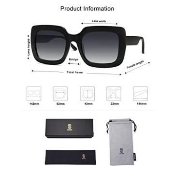 SOJOS Retro Nude Square Polarized Sunglasses for Women Trendy 90s Rectangle Sun Glasses UV400 Shades SJ2219 with Black/Gradient Grey Lens