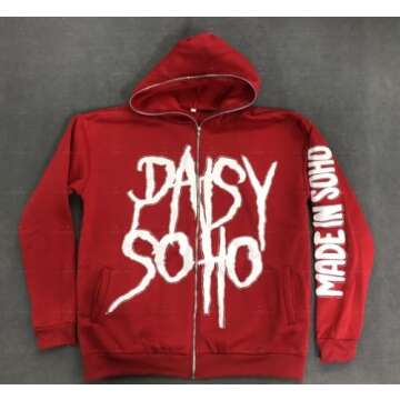 RMCFHX Y2k men's and women's letter printed hoodies, hip-hop full zip sportswear, rock pullover Harajuku street jacket (Black hoodie,L,Large)