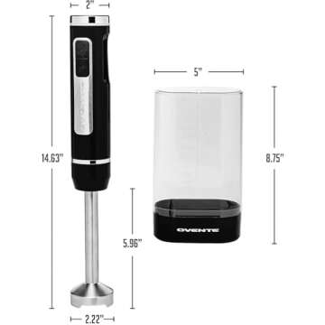 OVENTE Cordless Immersion Hand Blender - Rechargeable USB-C, 8-Speed Mixers