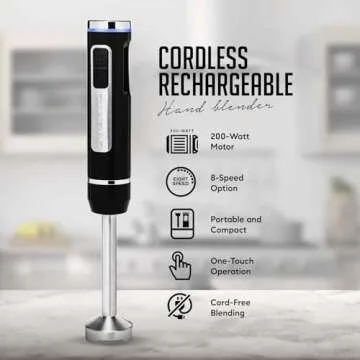 OVENTE Cordless Immersion Hand Blender with 8 Speed Options