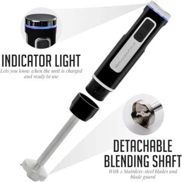 OVENTE Cordless Immersion Hand Blender with 8 Speed Options
