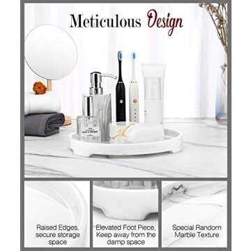 MoKo Resin Vanity Tray,Marble Perfume Tray Round Kitchen Tray Decorative Bathroom Tray for Dresser-top Toilet Tank Bedroom Cosmetics Jewelry – White Marble