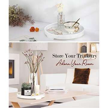 MoKo Resin Vanity Tray,Marble Perfume Tray Round Kitchen Tray Decorative Bathroom Tray for Dresser-top Toilet Tank Bedroom Cosmetics Jewelry – White Marble