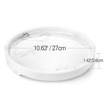 MoKo Resin Vanity Tray,Marble Perfume Tray Round Kitchen Tray Decorative Bathroom Tray for Dresser-top Toilet Tank Bedroom Cosmetics Jewelry – White Marble