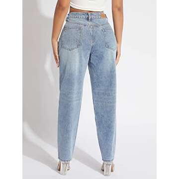 Verdusa Women's Casual High Waist Zip Up Denim Long Pants Jeans Light Wash