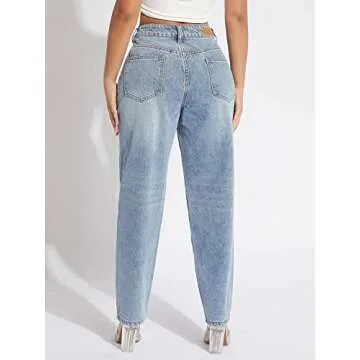 Verdusa Women's Casual High Waist Zip Up Denim Long Pants Jeans Light Wash