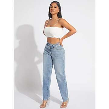 Stylish Verdusa Women's High Waist Denim Long Pants