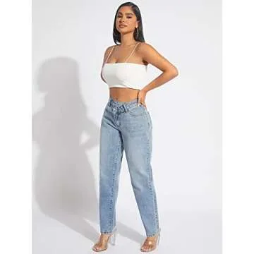 Stylish Verdusa Women's High Waist Denim Long Pants