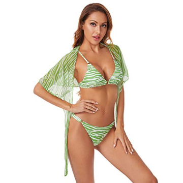 SOLY HUX Women's Trendy Triangle Bikini Set with Mesh Cover Up