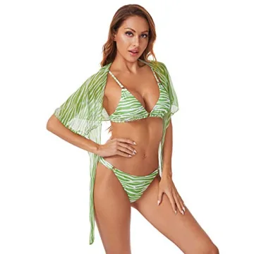 SOLY HUX Women's Trendy Triangle Bikini Set with Mesh Cover Up