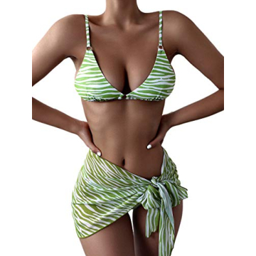 SOLY HUX Women's Trendy Triangle Bikini Set with Mesh Cover Up