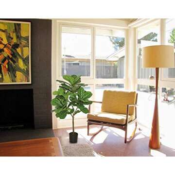 Ella and Lulu Design Fiddle Leaf 3' Tall, 38-in, for Indoor & Outdoor Window Centerpiece Welcome Wedding Party Anniversary Christmas Day Mother's Tree, Green