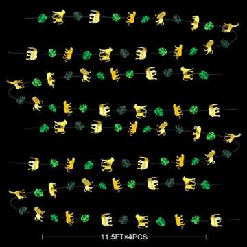 52Ft Gold Animal Green Palm Leaf Garland Banner Bunting Streamers Backdrop for Jungle Safari Animal ...