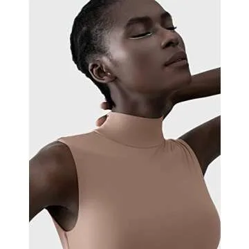 PUMIEY Sleeveless Bodysuit for Women Mock Turtle Neck Sexy Tank Tops Body Suits Women Clothing Taffy Small