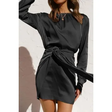 BTFBM Women Casual Long Sleeve Ruched Wrap Dress