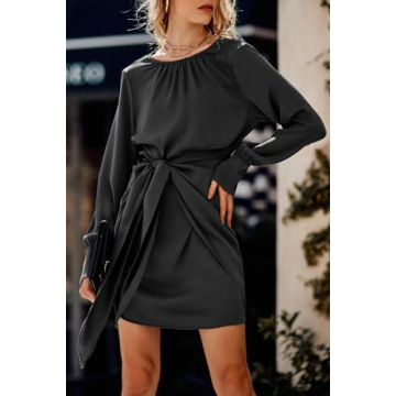 BTFBM Women Casual Long Sleeve Ruched Wrap Dress