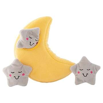 ZippyPaws Burrow- Interactive Dog & Puppy Toys for Boredom, Stimulating Pet Products to Keep Them Busy, Hide & Seek Plush Dog Puzzles, Enrichment Squeaky Toy, for Small & Medium Dogs- Moon and Stars