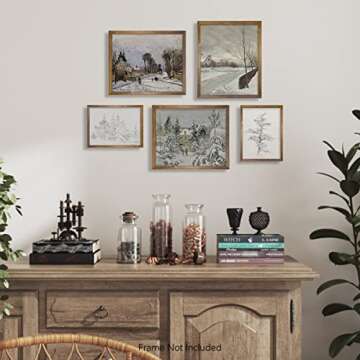 Rustic Modern Farmhouse Wall Art Decor - French Country Kitchen Print Poster - Boho Art Deco Landscape Pictures Bathroom - Aesthetic Vintage CottageCore, Snow Winter White Christmas Tree Holiday Décor