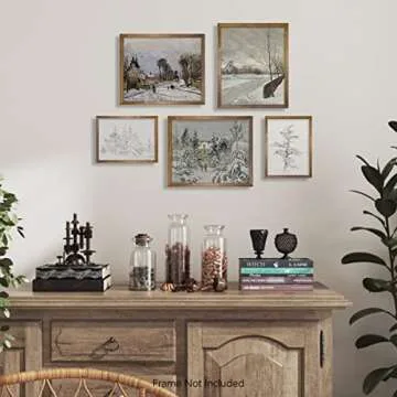 Rustic Modern Farmhouse Wall Art Decor - French Country Kitchen Print Poster - Boho Art Deco Landscape Pictures Bathroom - Aesthetic Vintage CottageCore, Snow Winter White Christmas Tree Holiday Décor