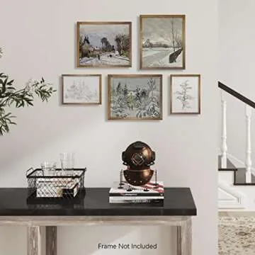 Rustic Modern Farmhouse Wall Art Decor - French Country Kitchen Print Poster - Boho Art Deco Landscape Pictures Bathroom - Aesthetic Vintage CottageCore, Snow Winter White Christmas Tree Holiday Décor