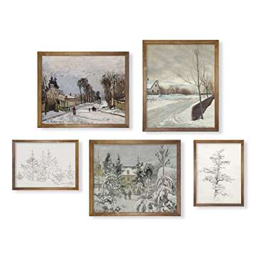 Rustic Modern Farmhouse Wall Art Decor - French Country Kitchen Print Poster - Boho Art Deco Landscape Pictures Bathroom - Aesthetic Vintage CottageCore, Snow Winter White Christmas Tree Holiday Décor