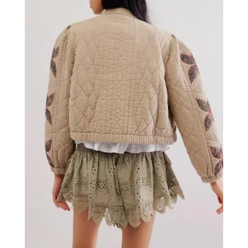 Gacaky Women's Quilted Floral Jacket for Winter Style