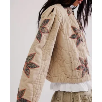 Gacaky Women's Quilted Floral Jacket for Winter Style