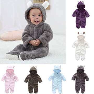 Toddler Baby Sherpa Bunting Jumpsuit Hooded Fleece Romper Boy Girl Cute Bear Ear Long Sleeve Onesie ...