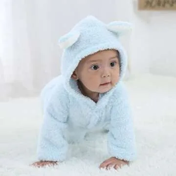 Toddler Baby Sherpa Bunting Jumpsuit Hooded Fleece Romper Boy Girl Cute Bear Ear Long Sleeve Onesie Outwear Outfits