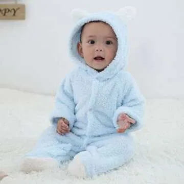 Toddler Baby Sherpa Bunting Jumpsuit Hooded Fleece Romper Boy Girl Cute Bear Ear Long Sleeve Onesie Outwear Outfits