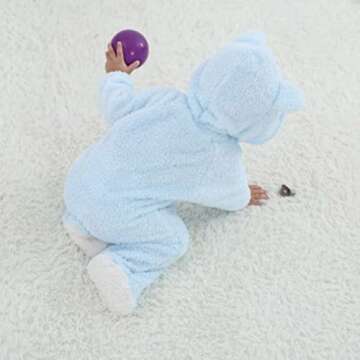Toddler Baby Sherpa Bunting Jumpsuit Hooded Fleece Romper Boy Girl Cute Bear Ear Long Sleeve Onesie Outwear Outfits