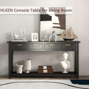 HLXZN Console Table for Entryway, 60 Inch Sofa Table w/4 Drawers and Bottom Shelf Narrow Long Hallway Table for Living Room Entryway Home, Black