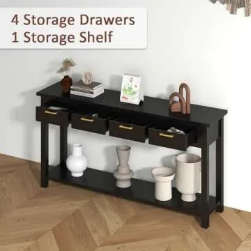 HLXZN Console Table for Entryway, 60 Inch Sofa Table w/4 Drawers and Bottom Shelf Narrow Long Hallway Table for Living Room Entryway Home, Black