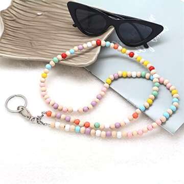 C&L Accessories Lanyard with Id Holder for Teacher, Beaded Wood Lanyard for Keys, Neck Lanyard for I...