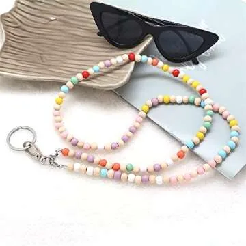 C&L Accessories Lanyard with Id Holder for Teacher, Beaded Wood Lanyard for Keys, Neck Lanyard for I...