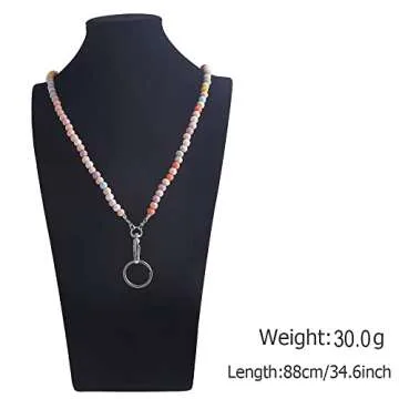 C&L Accessories Lanyard with Id Holder for Teacher, Beaded Wood Lanyard for Keys, Neck Lanyard for ID Badges for Women (Candy Colorful)