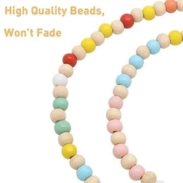 C&L Accessories Lanyard with Id Holder for Teacher, Beaded Wood Lanyard for Keys, Neck Lanyard for ID Badges for Women (Candy Colorful)