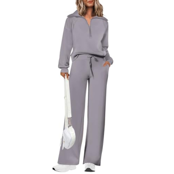 PRETTYGARDEN Women's 2025 Fall 2 Piece Outfit Casual Lapel Sweatshirt Wide Leg Pants Matching Lounge...