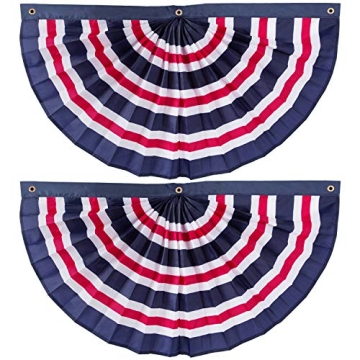 (2 Pack) 60”x30” Striped Red, White and Blue Patriotic Nylon Pleated Bunting Flag Decor w/Gromme...