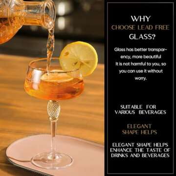 Marlelote,Gold Martini Glasses,Coupe Glass set of 4,Cocktail Glasses,Gold Rimmed&Rhinestones,Margarita Glass,Champagne Tower,Scocktail Glass,Art Deco Glassware,Home Parties,9OZ