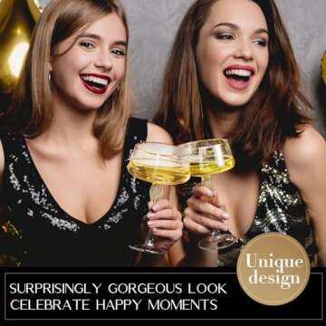 Marlelote,Gold Martini Glasses,Coupe Glass set of 4,Cocktail Glasses,Gold Rimmed&Rhinestones,Margarita Glass,Champagne Tower,Scocktail Glass,Art Deco Glassware,Home Parties,9OZ