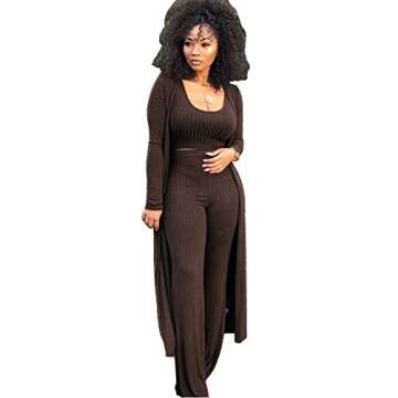 ECHOINE Women Sexy 3 Piece Outfits - Crop Top Long Kimono Cardigan Cover up and Bodycon Pants Set S XXL
