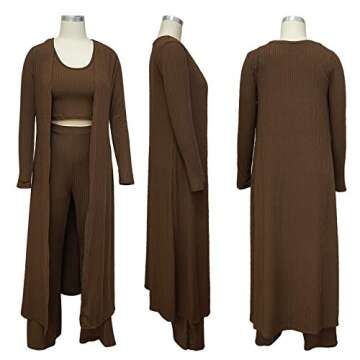 ECHOINE Women Sexy 3 Piece Outfits - Crop Top Long Kimono Cardigan Cover up and Bodycon Pants Set S XXL