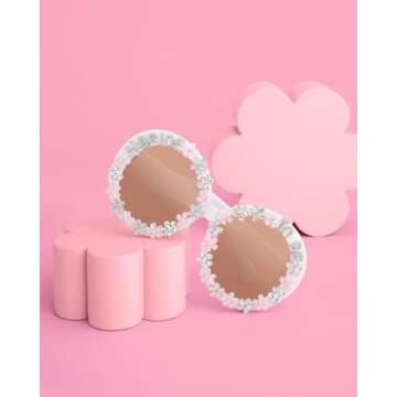 xo, Fetti Groovy Bride To Bride White Sunglasses - Flowers + Rhinestones | Last Disco Bachelorette Party Sunnies, Engagement Decorations, 70s Bridal Shower Accessory, Boho Bach Supplies