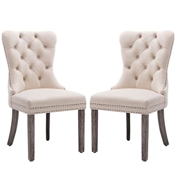 KCC Velvet Dining Chairs Set of 2, Upholstered High-end Tufted Dining Room Chair with Nailhead Back ...