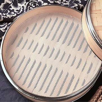 GUCUJI 10 Inch Silicone Bamboo Steamer Liners - Non-Stick, Reusable Steamer Mesh Mats for Steamed Buns, Dumplings, veggies, Dim Sum, Momo, Rice, and fish - Food Grade BPA Free (4Pcs)