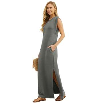 GRECERELLE Womens Summer Casual Crew Neck Split Beach Maxi Dress