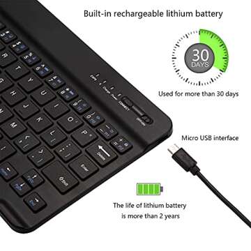 Ultra-Slim Bluetooth Keyboard Portable Mini Wireless Keyboard Rechargeable for Apple iPad iPhone Samsung Tablet Phone Smartphone iOS Android Windows (10 inch Black)